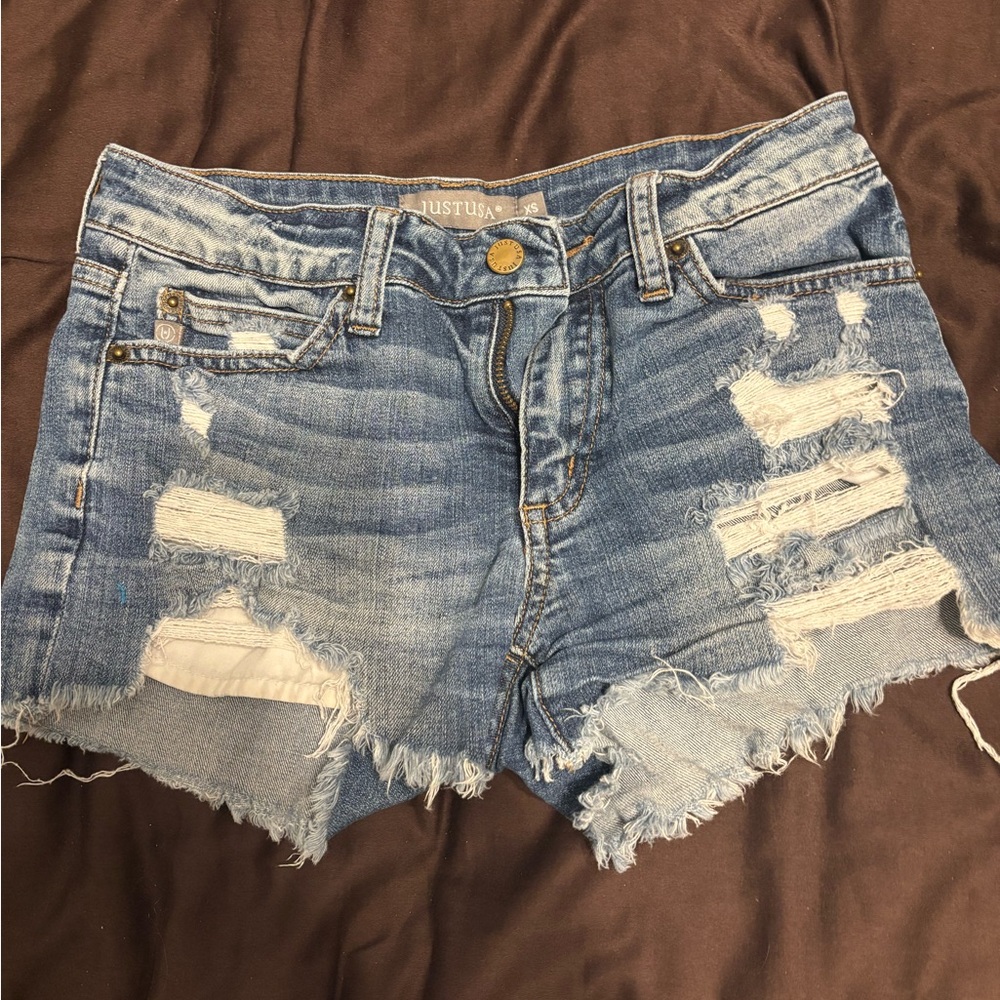 Just USA Women's Light Blue Ripped Jean Shorts